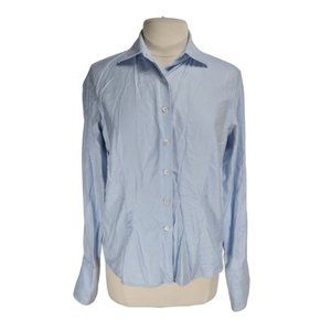 LANDS END Blue Striped Supper Fine 2 Ply Yarn Button Up Shirt Women Size 14